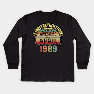 awesome since april 1969 55 Years Old 55th Birthday Kids Long Sleeve T-Shirt